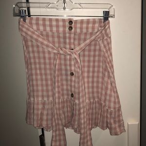 BRAND NEW pink gingham skirt with buttons and wrap